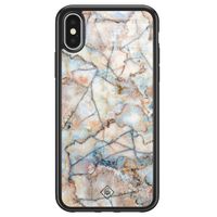 iPhone X/XS glazen hardcase - Marmer bruin blauw