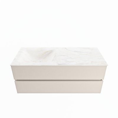 MONDIAZ VICA-DLUX 120cm badmeubel onderkast Linen 2 lades. Inbouw wastafel CLOUD links 1 kraangat, kleur Ostra.