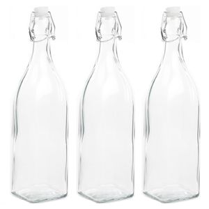 3x Stuks DIY glazen cadeau/decoratie flesje 1000ml/1ltr met beugeldop 8 x 32 cm