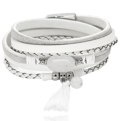 Deja Wikkelarmband Natuursteen & Kwastje - Wit