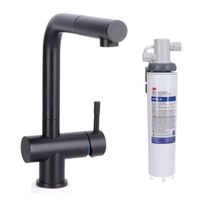 Keukenkraan Black massief RVS met uitloop inclusief 3M Waterfilter