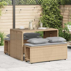 3-delige Tuinset met kussens poly rattan beige