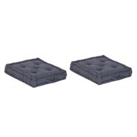 Items Vloerkussen Kenya - 2x - Navy blauw - katoen - 60 x 60 x 13 cm - Extra dik grond zitkussen