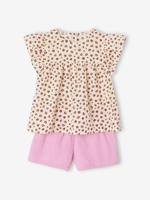 Set blouse met bloemen en short van katoengaas voor meisjes lila Set blouse met bloemen en short van katoengaas voor meisjes lila