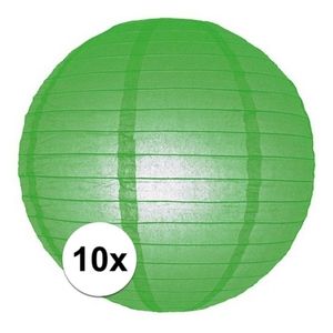 10x Groene lampionnen rond 25 cm versiering feestartikelen   -