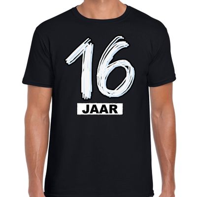 16 jaar verjaardag cadeau t-shirt zwart voor heren