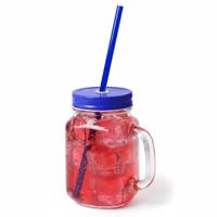 Mason Jar drinkbekers - glas - dop blauw met rietje - 500 ml - afsluitbaar - fruit shakes