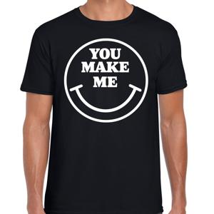 Verkleed T-shirt voor heren - you make me - smiley - zwart - carnaval - foute party - feestkleding