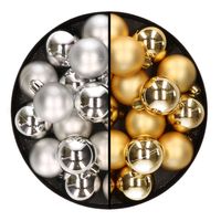 32x stuks kunststof kerstballen mix van zilver en goud 4 cm - Kerstbal - thumbnail