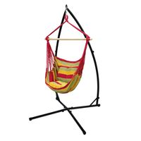 Hangstoel van katoen/hard hout, rood/groen/geel, belastbaar tot 120 kg met metalen frame 210 cm incl. twee kussens