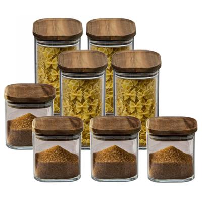 Secret de Gourmet - Keuken voorraadpotten - glas/hout - set 8x stuks - 600 en 1600 ml - voedsel Secret de Gourmet - Keuken voorraadpotten - glas/hout - set 8x stuks - 600 en 1600 ml - voedsel