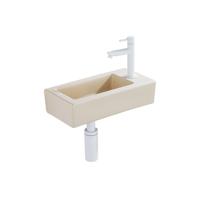 QeramiQ Fuente Fonteinset - 37.5x18.5x9cm - keramiek - kraangat rechts - fonteinkraan mat wit - afvoerplug - verlaagd sifon - Mat Beige SW1122448/SW696206/SW696216/SW1210972