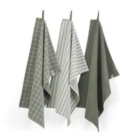 Walra Keuken- en Theedoekenset Dry with Cubes Uni, Stripes & Blocks Legergroen - thumbnail