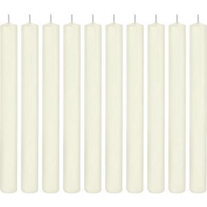 10x Lange rechte kaarsen ivoorwit 25 cm 14 branduren dinerkaarsen/tafelkaarsen   -