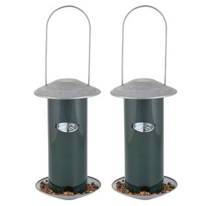 2x stuks metalen vogel voedersilos groen aan hanger 23 cm