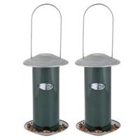 2x stuks metalen vogel voedersilos groen aan hanger 23 cm