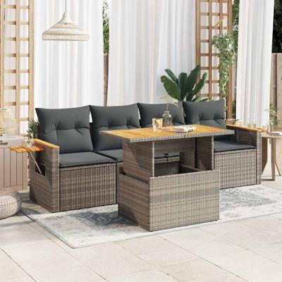 5-delige Loungeset met kussens poly rattan acacia grijs