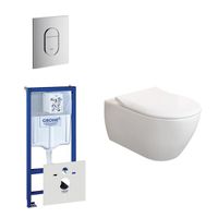 Villeroy & Boch Subway 2.0 ViFresh toiletset met slimseat softclose en quick release en bedieningsplaat verticaal chroom 0729205/0729240/ga91964/sw60341/