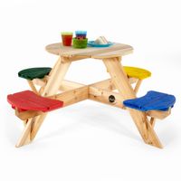 Plum - Ronde Kinder Picknicktafel met gekleurde stoelen - Hout - Naturel - thumbnail