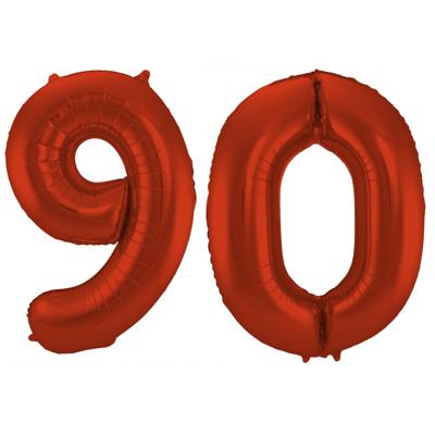 Folat Verjaardag Leeftijd folieballon - 90 jaar - rood - 86 cm - cijferballon groot