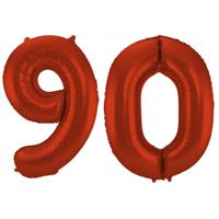 Folat Verjaardag Leeftijd folieballon - 90 jaar - rood - 86 cm - cijferballon groot