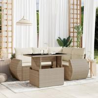 5-delige Loungeset met kussens poly rattan beige