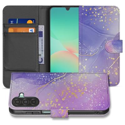 Watercolor Paars Hoesje Samsung Galaxy A17 PU-Leer Met 3 Pasjes
