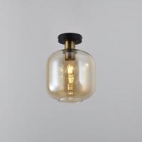 Plafondlamp Xirena ambra - E27-fitting - Bol van amberkleurig glas - Metalen plafondplaat - IP20 voor binnen