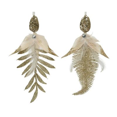 Blad pp a2 leaf feathers glitter organza - Decoris