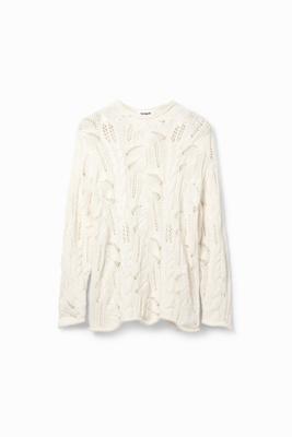 Opengewerkte oversized trui - WHITE - XL