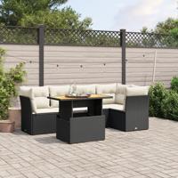5-delige Loungeset met kussens poly rattan zwart