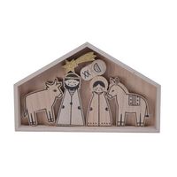 Triplex 2D kerststallen van hout met 6 kerststal figuren 32 cm - Kerststallen - thumbnail
