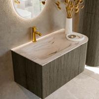 Badmeubel Mondiaz Kurve-Dlux | 85 cm | Meubelkleur Shadow | Wastafelkleur Nata | Solid surface | Wasbak linker zijde spoelbak | 1 kraangat