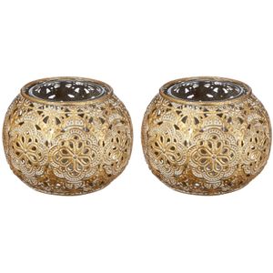 2x Gouden waxinelicht / theelicht houder met glas 7 cm