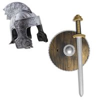 Ridder helm zilver met set ridder speelgoed wapens - thumbnail