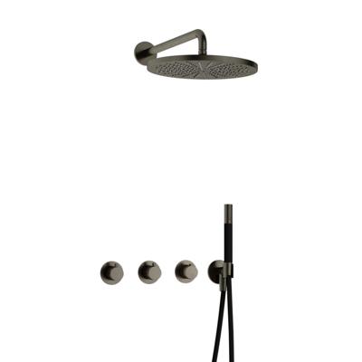 Hotbath Cobber - CB7067 - Inbouw Regendoucheset - Verouderd Ijzer - 2 Stopkranen - Thermostatisch - Wandarm 40 cm - Hoofddouche 300 mm - Staafhanddouche - met M106 - Waterbesparend