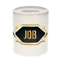 Spaarpot met voornaam Job - wit - goud/zwart embleem - 8 x 9 cm - keramiek - afsluitdop