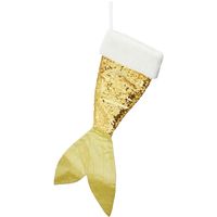 Kerstversiering kerstsok zeemeerminnen staart goud/wit 45 cm   -