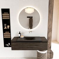 MONDIAZ BUKLA 120cm badmeubel onderkast kleur Dark Brown met 1 lade. Wastafel CLOUD midden 0 kraangaten kleur Urban. MONDIAZ BUKLA 120cm badmeubel onderkast kleur Dark Brown met 1 lade. Wastafel CLOUD midden 0 kraangaten kleur Urban.