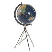 Decoratie wereldbol/globe donkerblauw op metalen voet 18 x 38 cm