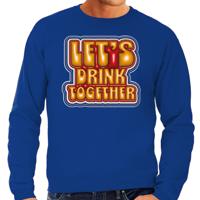 Koningsdag sweater voor heren - let's drink together - blauw - oranje feestkleding - thumbnail