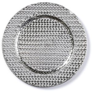 Kaarsenbord/plateau zilver gevlochten 33 cm rond