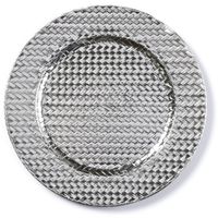 Kaarsenbord/plateau zilver gevlochten 33 cm rond   - - thumbnail