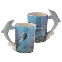 Puckator Koffiemok Dolfijn - Set van 2x stuks - met ornament - 280 ML - drinkbeker - dieren thema