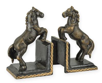 A PAIR OF CAST IRON HORSE BOOKENDS