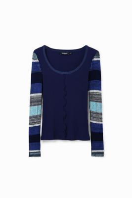 Geribbeld T-shirt strepen - BLUE - S