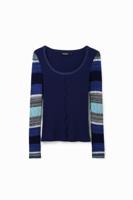 Geribbeld T-shirt strepen - BLUE - S