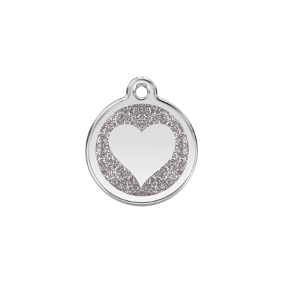 Heart Silver glitter hondenpenning small/klein dia. 2 cm - Reddingo