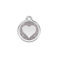 Heart Silver glitter hondenpenning small/klein dia. 2 cm - Reddingo