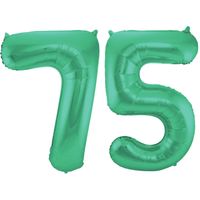 Leeftijd feestartikelen/versiering grote folie ballonnen 75 jaar glimmend groen 86 cm - Ballonnen - thumbnail
